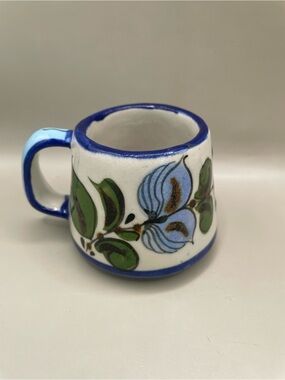 Tonala Stoneware Mug Hand Made Hand Painted Signed Floral Mexico Pottery 2.75”
